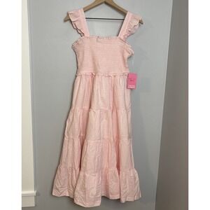 Ruffle‎ Butts Women's Medium Smocked Flutter Strap Dress Pink White Gingham Midi
